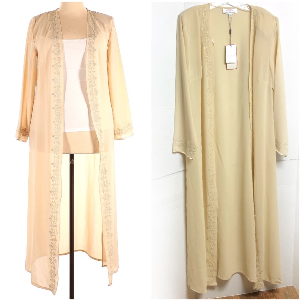 Erica Hannah long semi sheer Kimono embellished detail NWT